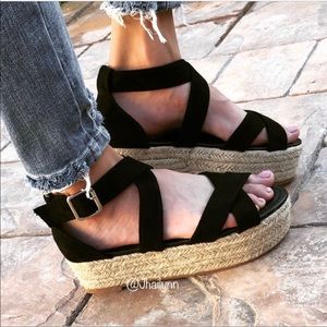 BLACK SUEDE ESPADRILLE PLATFORM SANDAL